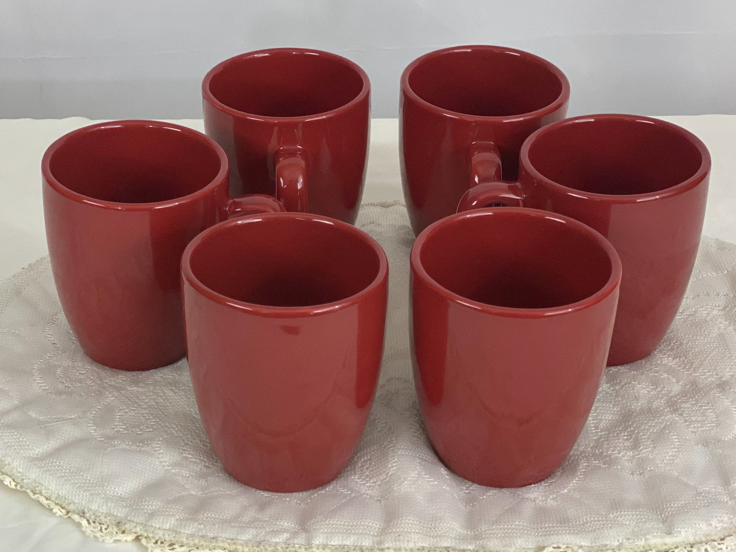 Set of Six (6) Cups/Mugs Corelle Coordinates Stoneware - Red/Rust Color Approx 4” H x 3 ¼ Diameter