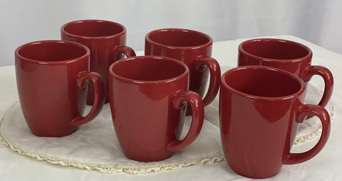 Set of Six (6) Cups/Mugs Corelle Coordinates Stoneware - Red/Rust Color Approx 4” H x 3 ¼ Diameter