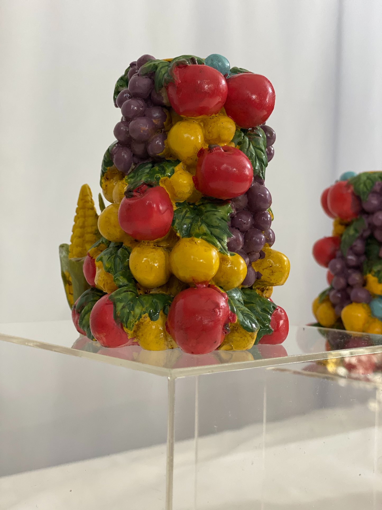 3-Piece Candlestick Holder Set Fruit & Vegetable Design Stoneware Approx 4 ½” L x 4” H