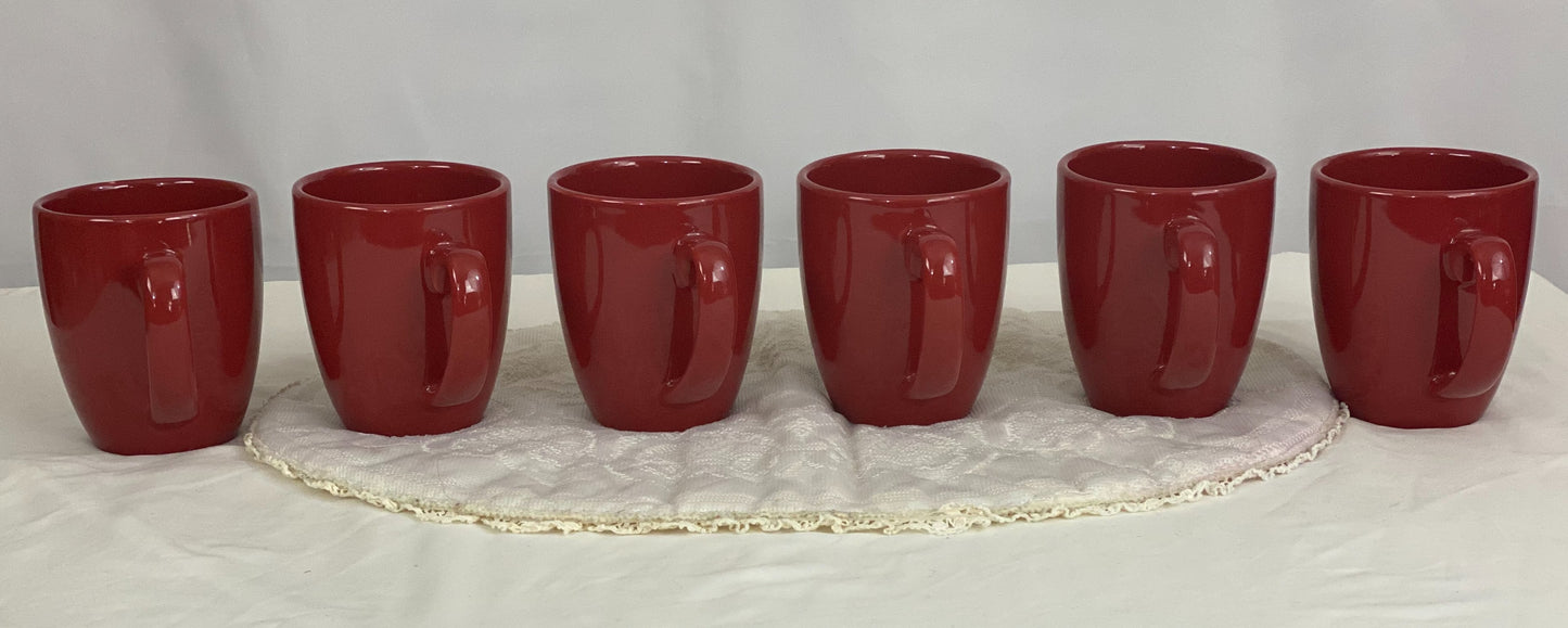 Set of Six (6) Cups/Mugs Corelle Coordinates Stoneware - Red/Rust Color Approx 4” H x 3 ¼ Diameter