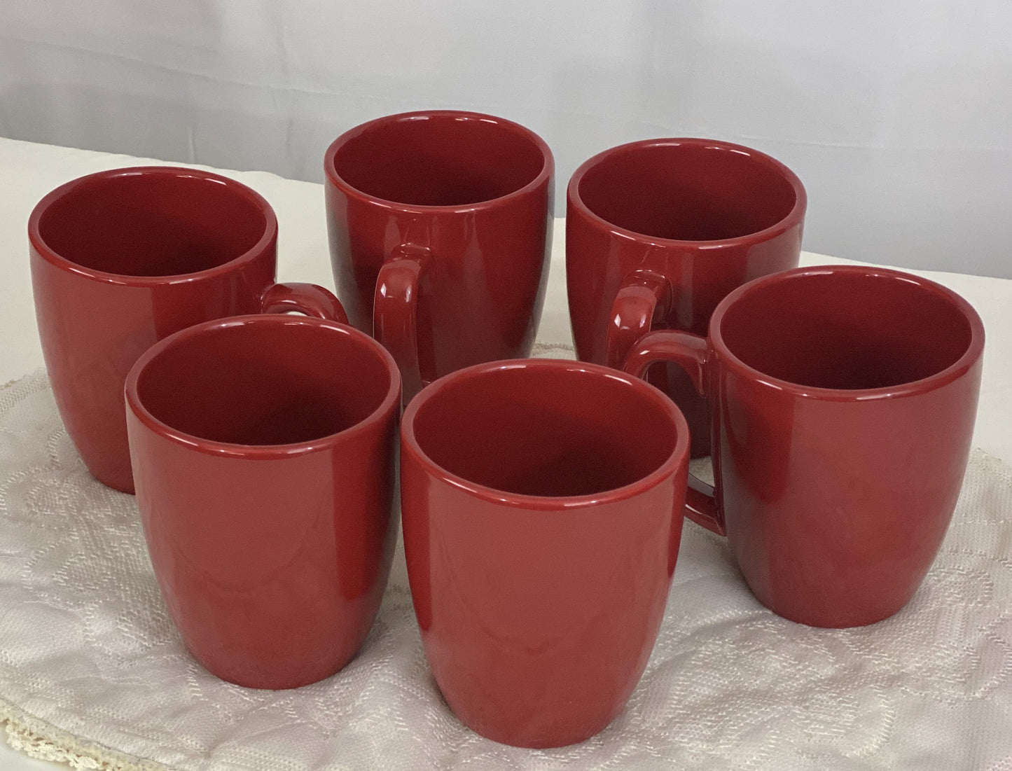 Set of Six (6) Cups/Mugs Corelle Coordinates Stoneware - Red/Rust Color Approx 4” H x 3 ¼ Diameter