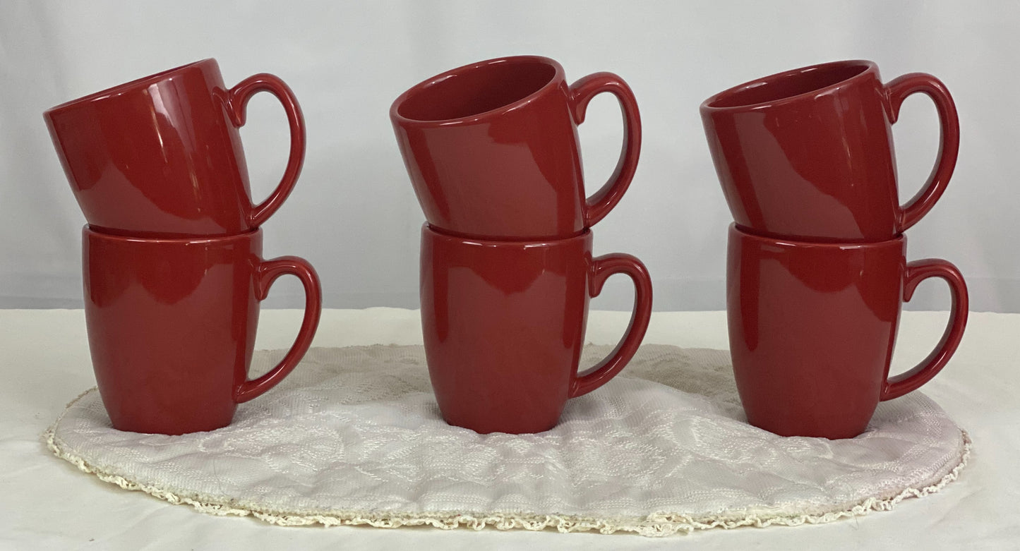 Set of Six (6) Cups/Mugs Corelle Coordinates Stoneware - Red/Rust Color Approx 4” H x 3 ¼ Diameter