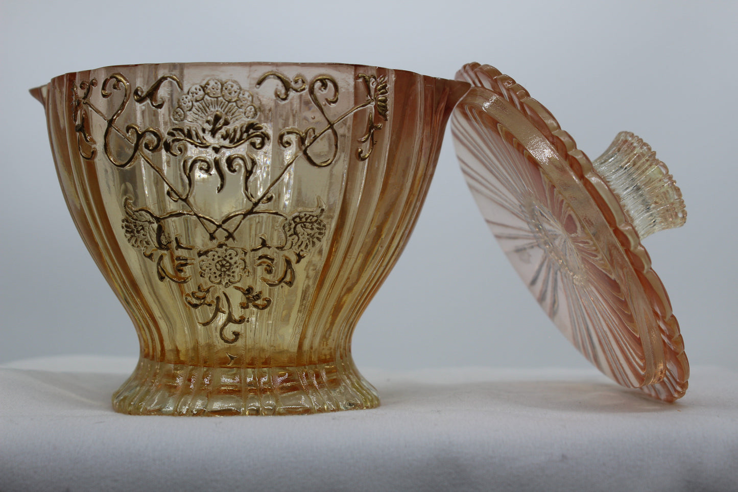 Vintage 5-Piece Set Resin Composition Soft Pink Color Raised Etch Intricate Pattern Set Includes: Tissue Holder, Tumbler, Toothbrush Holder, Soap Dish, Covered Bowl/Dish