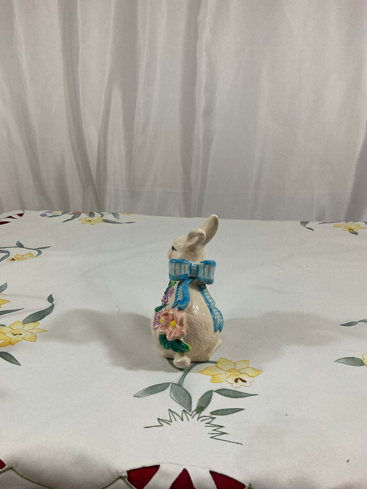 Easter - Bunny Figurine With Ribbon/Flowers