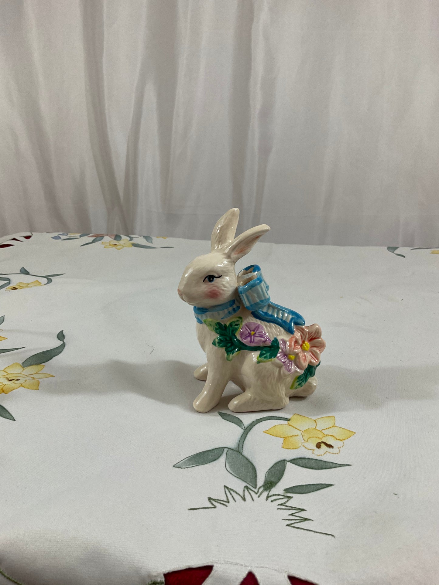 Easter - Bunny Figurine With Ribbon/Flowers