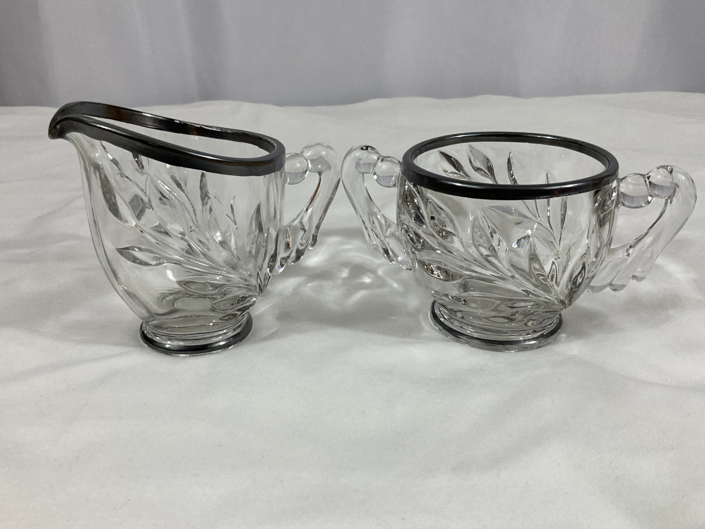 Creamer and Sugar Set - Clear Etched Glass
