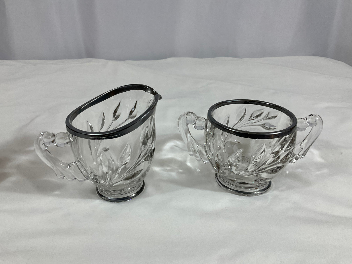 Creamer and Sugar Set - Clear Etched Glass