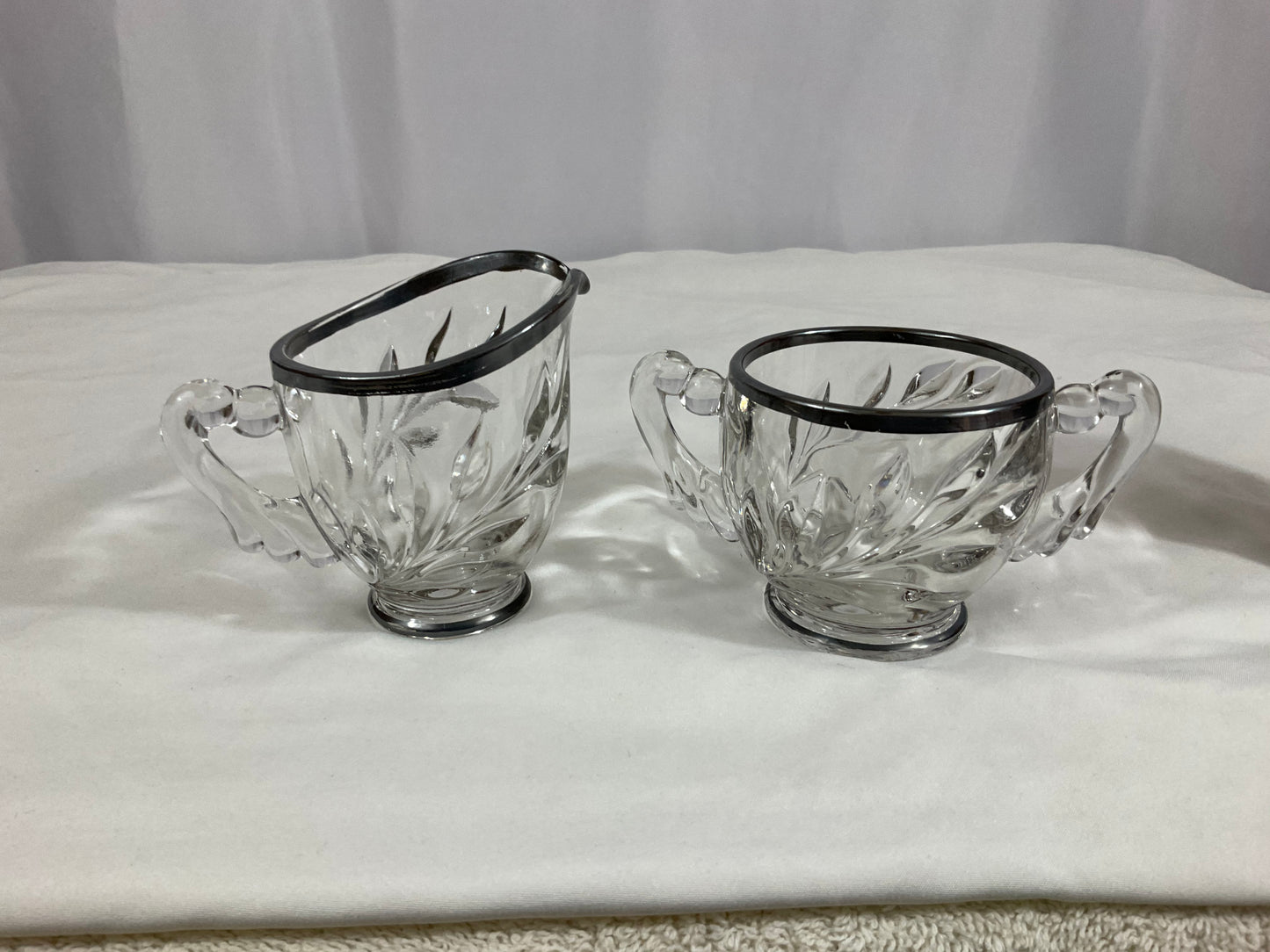 Creamer and Sugar Set - Clear Etched Glass
