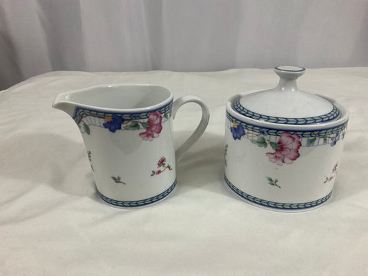 Sugar and Cream Set - Oneida - Blue Lattice