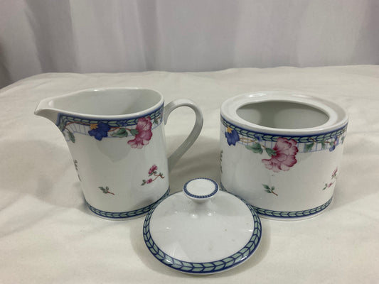 Sugar and Cream Set - Oneida - Blue Lattice
