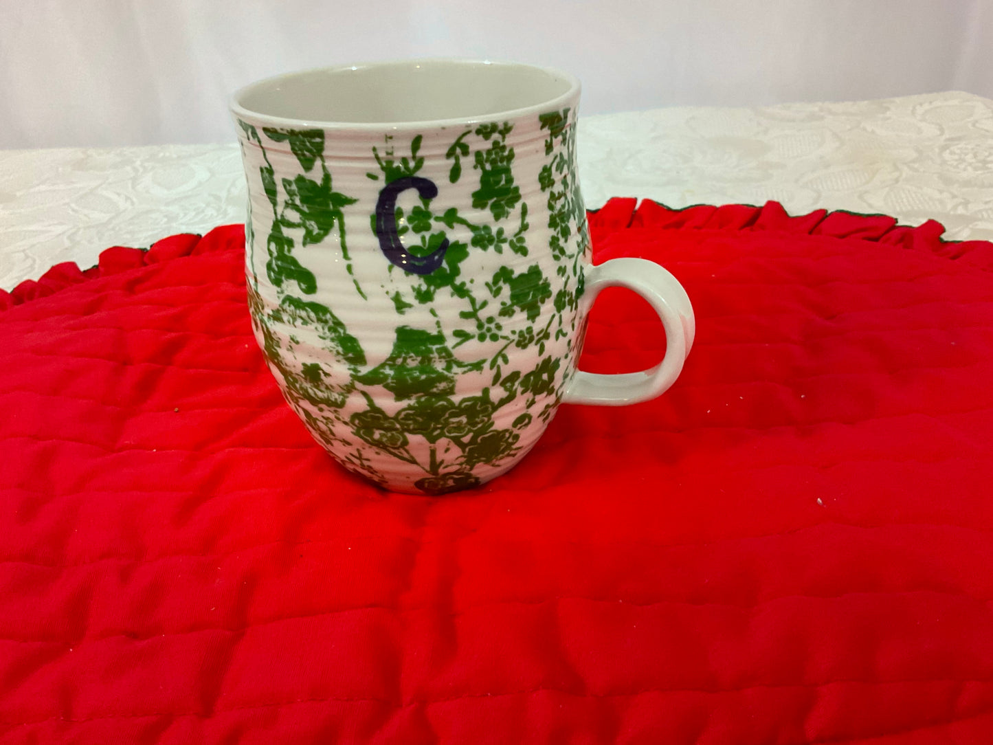 Mug - Green Floral - Initial "C"