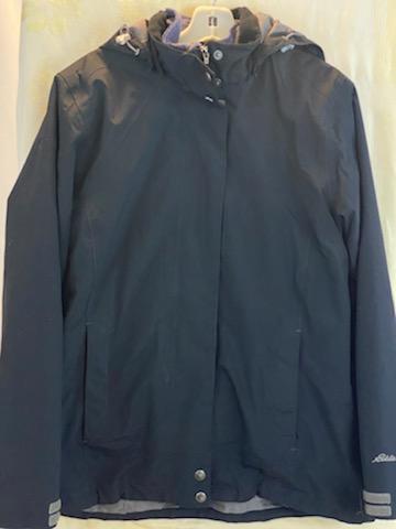 Grey 100% Polyester Coat Size is Small Removal of Hood and Lining Zipper and Snap Closure Two (2) Zipper Pockets on Side