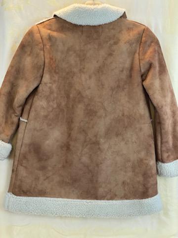 Tan Suede Girl’s Coat Size 8 Fleece Lined Fleece around Collar, Cuffs and Bottom Toggle Buttons for Closure Two (2) Large Front Pockets 24” Shoulder to Bottom 19” Sleeve Length 16” Across Chest