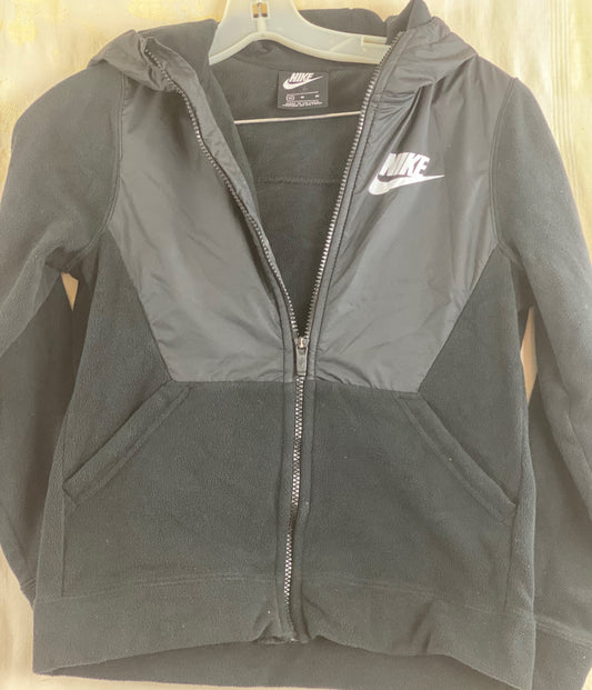 Nike Jacket with Attached Hood Fleece/Nylon Size Medium Zipper Front Closure Two (2) Front Pockets 20” Shoulder to Bottom; 20” Sleeve; 16” Across Chest
