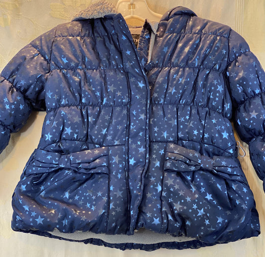 Girl’s Rothschild Coat Size 4-T Navy Blue with Silvery-Blue Stars Front Zipper Closure Two (2) Front Pockets Attached Hood - Faux Fur Lining 16” Shoulder to Bottom; 14” Sleeve; 15” Across Chest