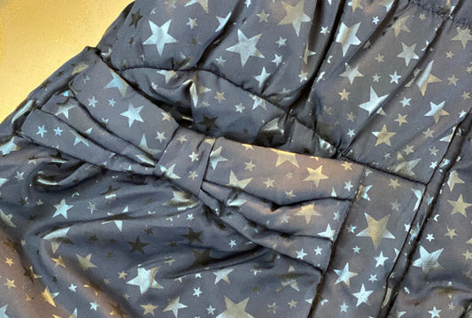 Girl’s Rothschild Coat Size 4-T Navy Blue with Silvery-Blue Stars Front Zipper Closure Two (2) Front Pockets Attached Hood - Faux Fur Lining 16” Shoulder to Bottom; 14” Sleeve; 15” Across Chest