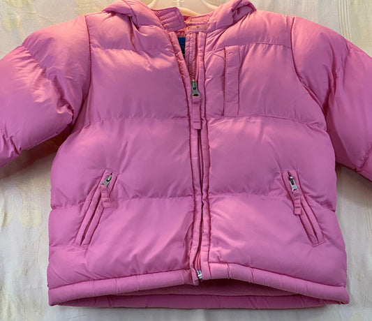 Pre-Owned - Excellent Condition Pink Coat With Attached Hood Two (2) Zipper Front Pockets Front Slot/Pocket for Mittens 15” Shoulder to Bottom 10” Sleeve 14” Across Chest