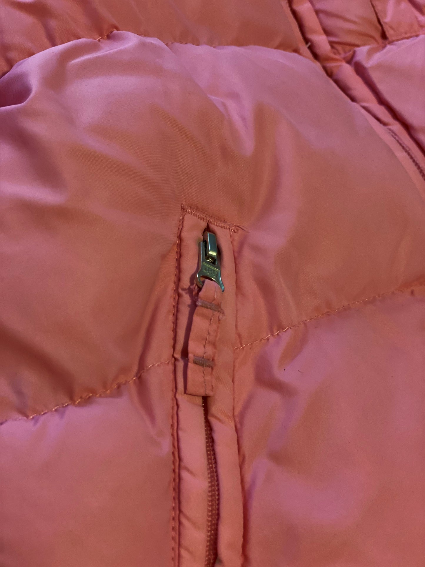 Pre-Owned - Excellent Condition Pink Coat With Attached Hood Two (2) Zipper Front Pockets Front Slot/Pocket for Mittens 15” Shoulder to Bottom 10” Sleeve 14” Across Chest