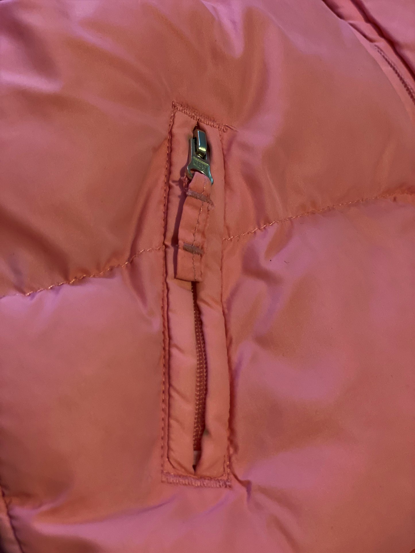 Pre-Owned - Excellent Condition Pink Coat With Attached Hood Two (2) Zipper Front Pockets Front Slot/Pocket for Mittens 15” Shoulder to Bottom 10” Sleeve 14” Across Chest