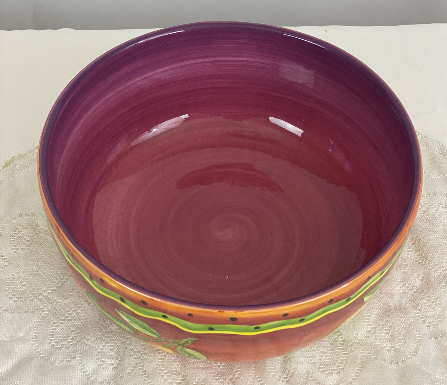 Medium/Large Serving Bowl Jalapeno Pepper Design Reddish Interior Stoneware/Ceramic Approx. 10” Diameter x 4” Deep Microwave and Dishwasher Safe