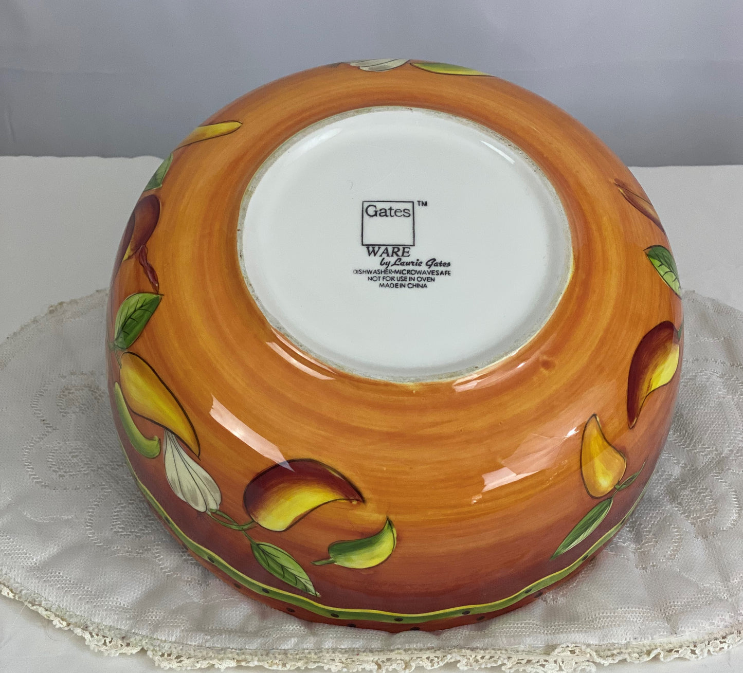 Medium/Large Serving Bowl Jalapeno Pepper Design Reddish Interior Stoneware/Ceramic Approx. 10” Diameter x 4” Deep Microwave and Dishwasher Safe