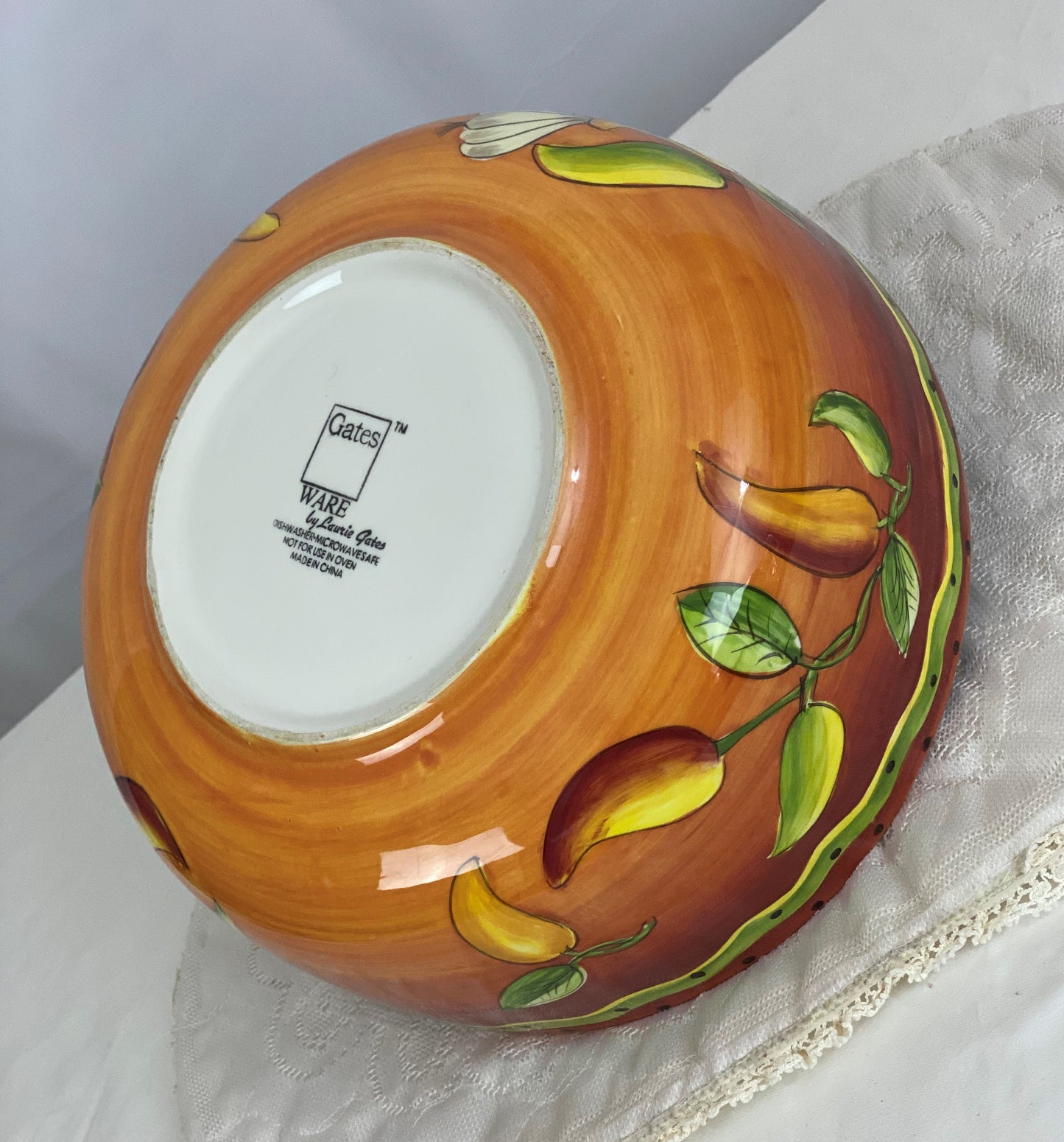 Medium/Large Serving Bowl Jalapeno Pepper Design Reddish Interior Stoneware/Ceramic Approx. 10” Diameter x 4” Deep Microwave and Dishwasher Safe