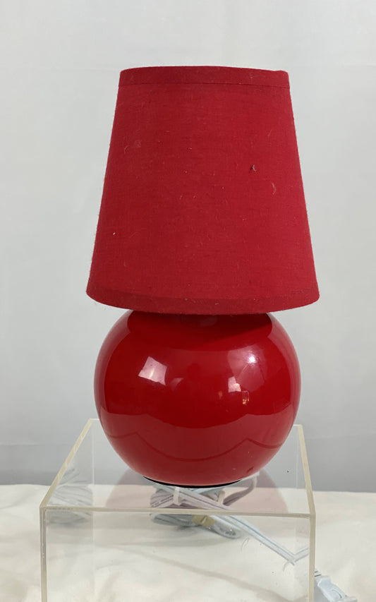 Red Round Base and Red Shade Glass Base Combo Paper/Material Shade Approx 7.5” H