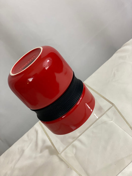 Asian Style Red Ceramic Mug Silicone Grip in Middle Approx 4 ½ “ H x 3 ¼ Diameter