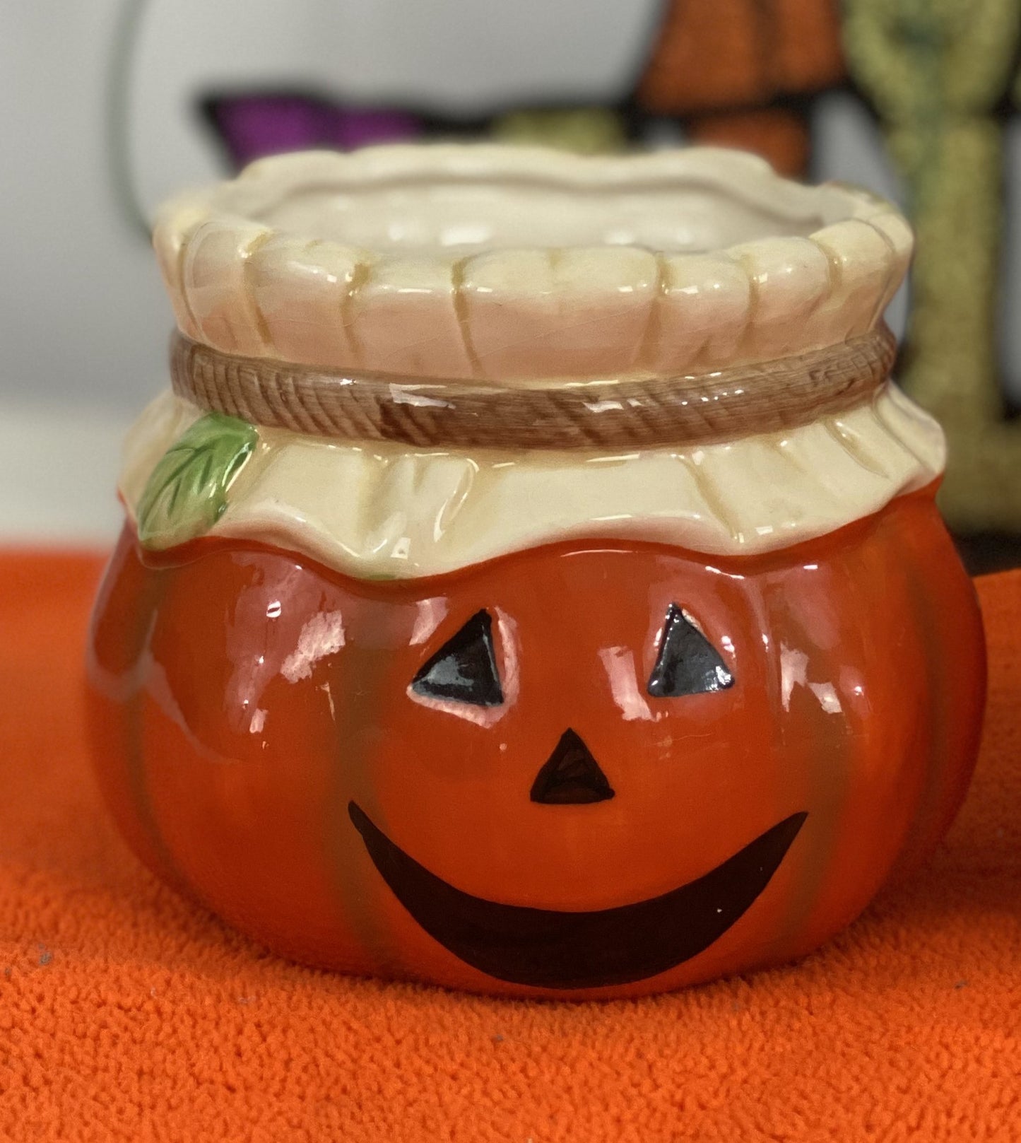 Ceramic Candy Dish Better Homes and Garden Orange/Green/Yellow Colors Approx. 6.25” W x 6” L