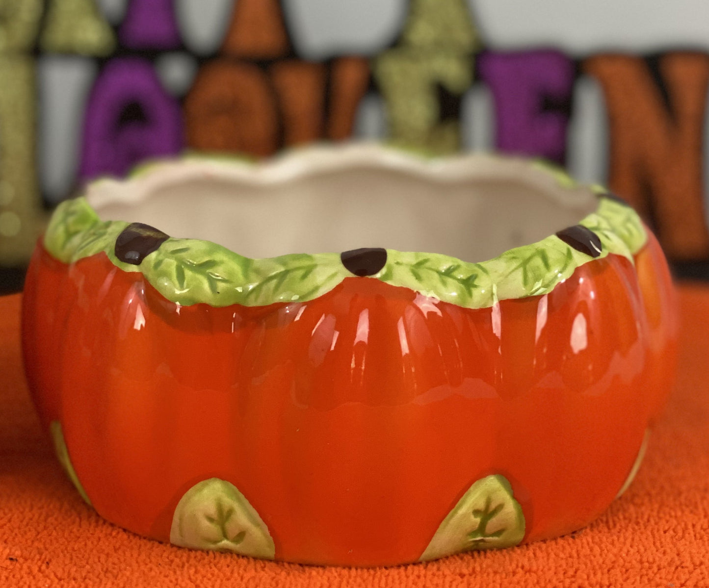 Ceramic Candy Dish Better Homes and Garden Orange/Green/Yellow Colors Approx. 6.25” W x 6” L