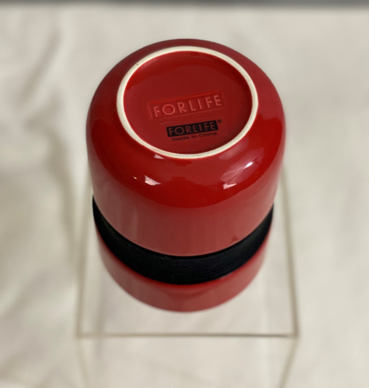 Asian Style Red Ceramic Mug Silicone Grip in Middle Approx 4 ½ “ H x 3 ¼ Diameter