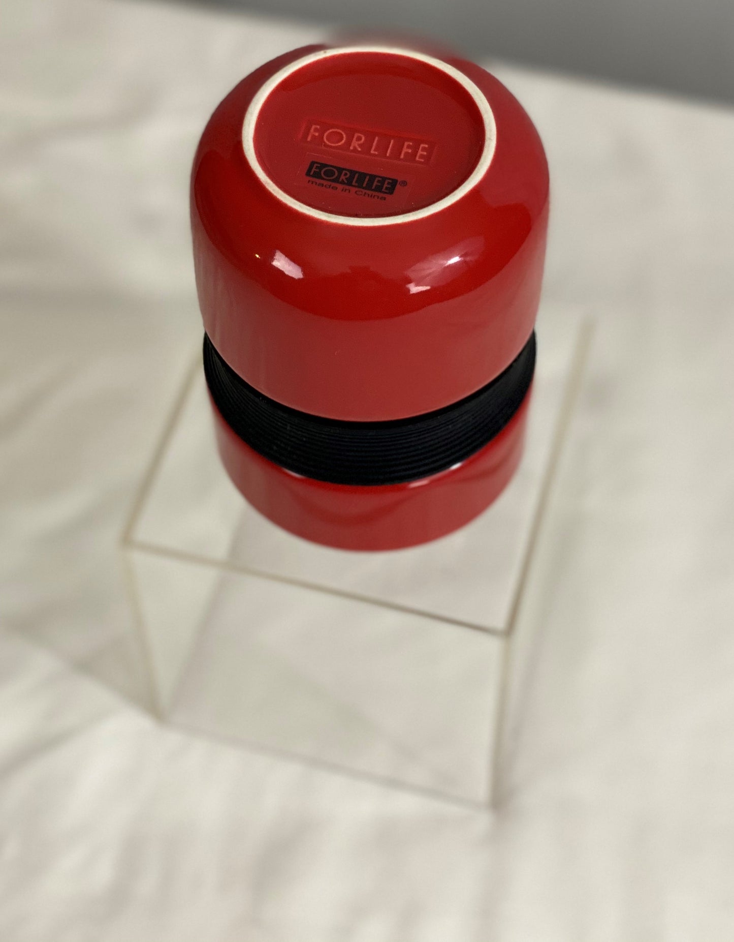 Asian Style Red Ceramic Mug Silicone Grip in Middle Approx 4 ½ “ H x 3 ¼ Diameter