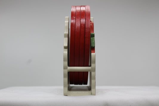 Set of four (4) Wooden Coasters Cork Inlay Strawberry Design Holder - Wooden Shaped/Designed Basket With Strawberries Approx: 4.5”W x 5”H