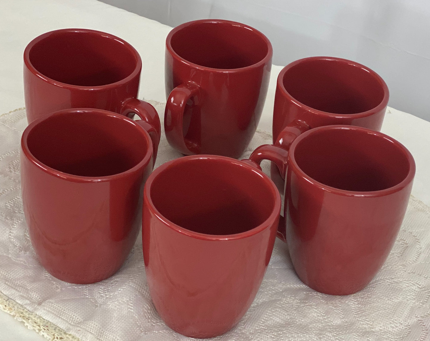 Set of Six (6) Cups/Mugs Corelle Coordinates Stoneware - Red/Rust Color Approx 4” H x 3 ¼ Diameter