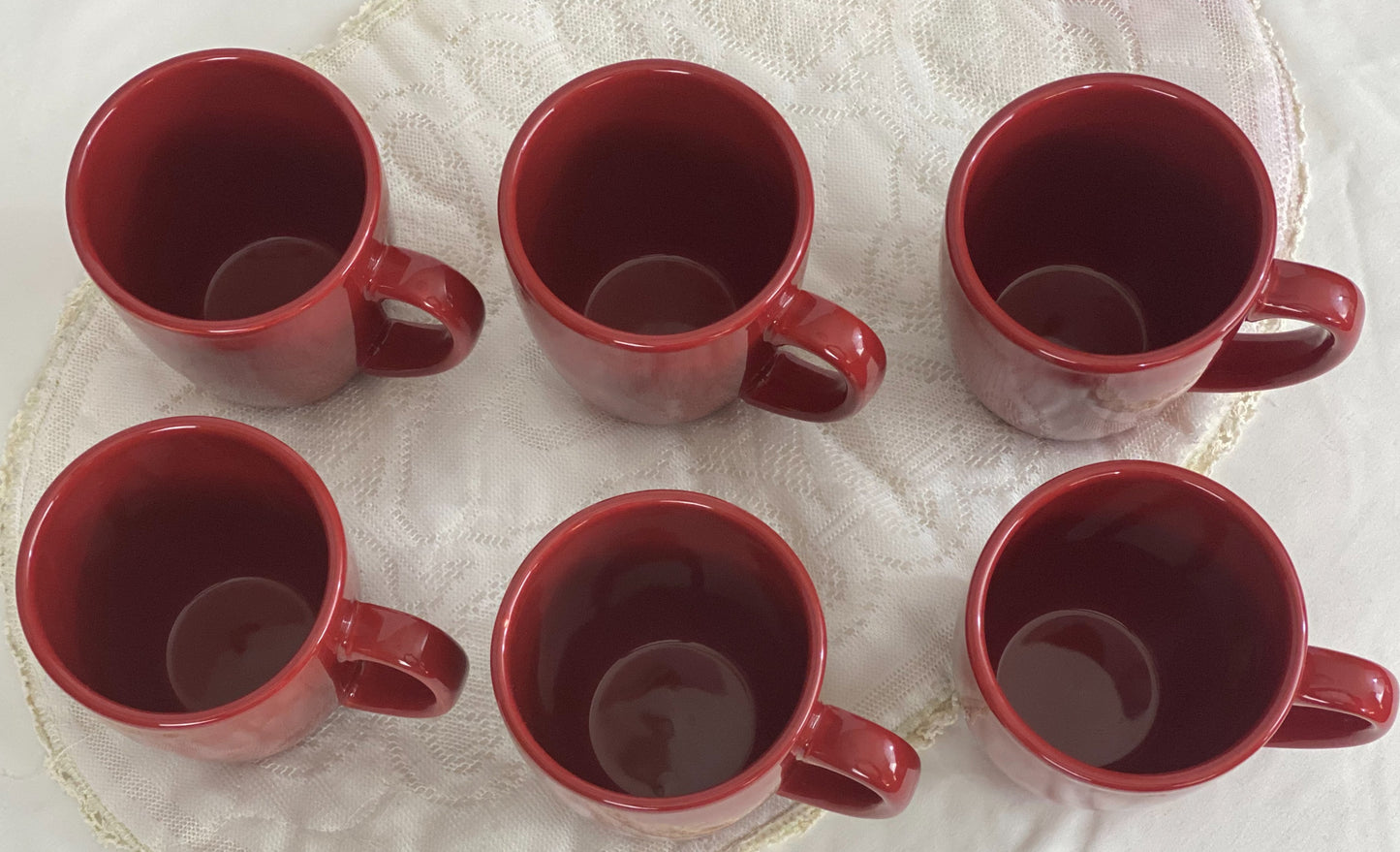 Set of Six (6) Cups/Mugs Corelle Coordinates Stoneware - Red/Rust Color Approx 4” H x 3 ¼ Diameter