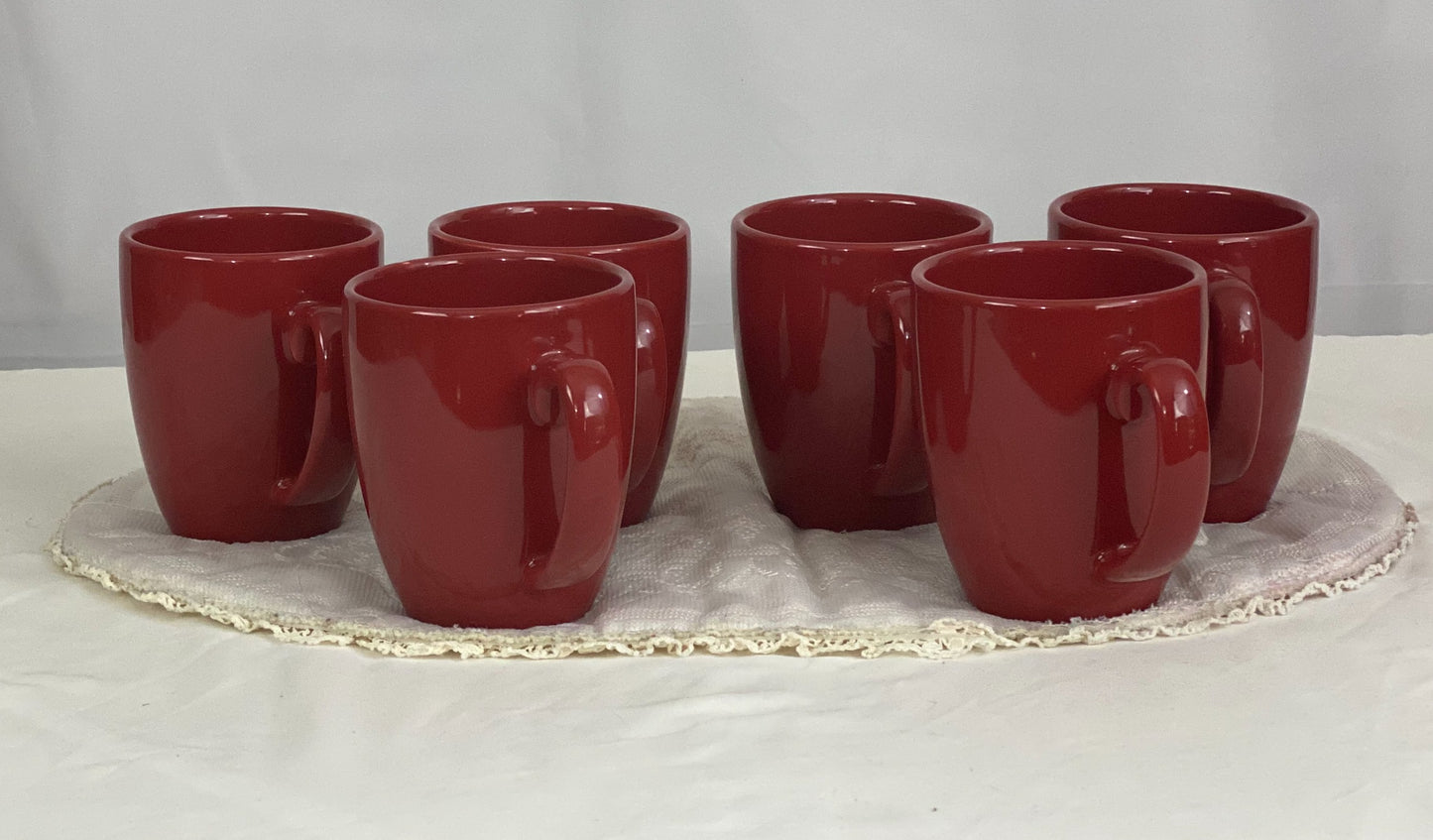 Set of Six (6) Cups/Mugs Corelle Coordinates Stoneware - Red/Rust Color Approx 4” H x 3 ¼ Diameter