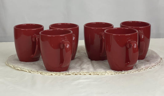 Set of Six (6) Cups/Mugs Corelle Coordinates Stoneware - Red/Rust Color Approx 4” H x 3 ¼ Diameter