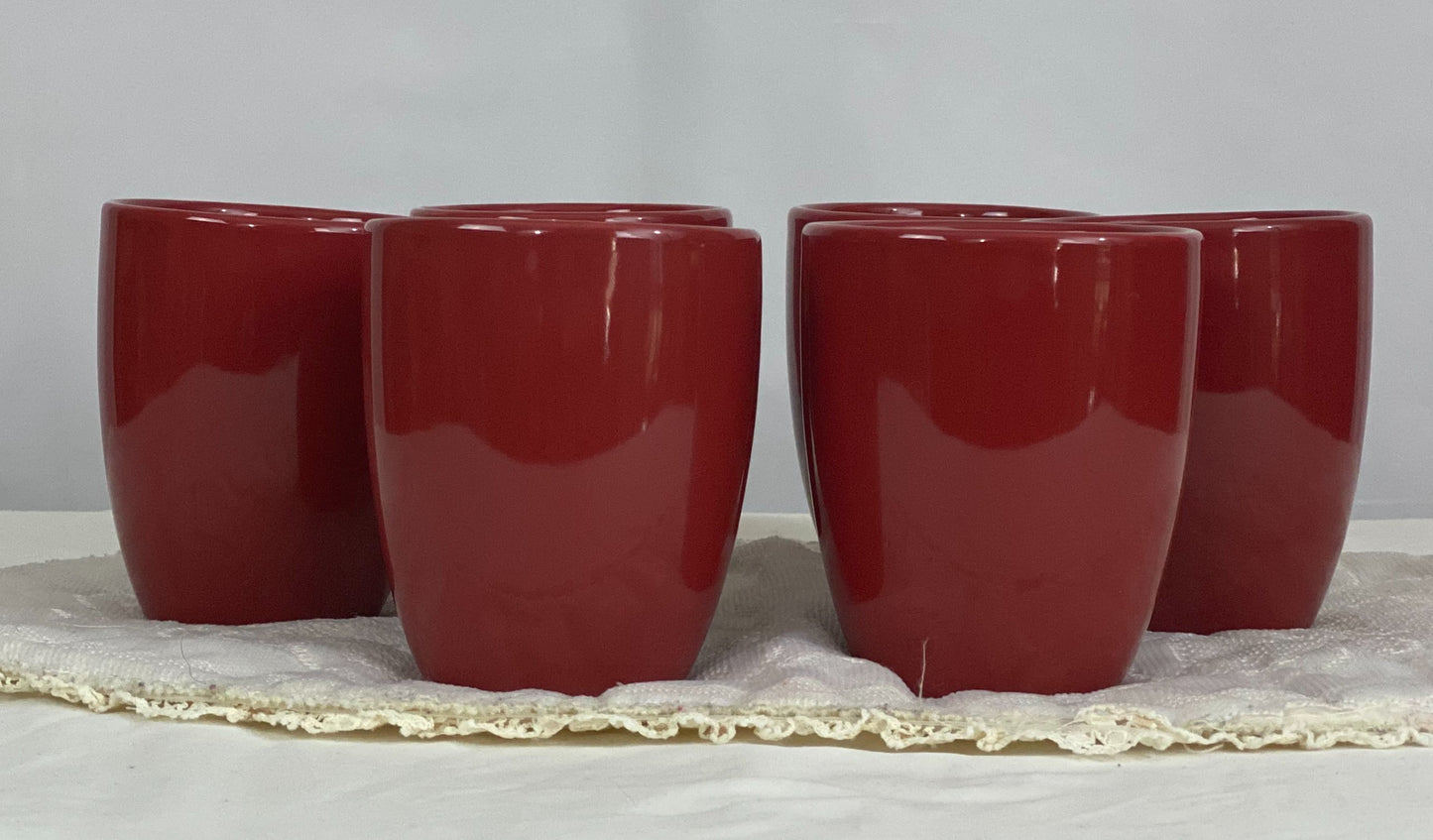 Set of Six (6) Cups/Mugs Corelle Coordinates Stoneware - Red/Rust Color Approx 4” H x 3 ¼ Diameter
