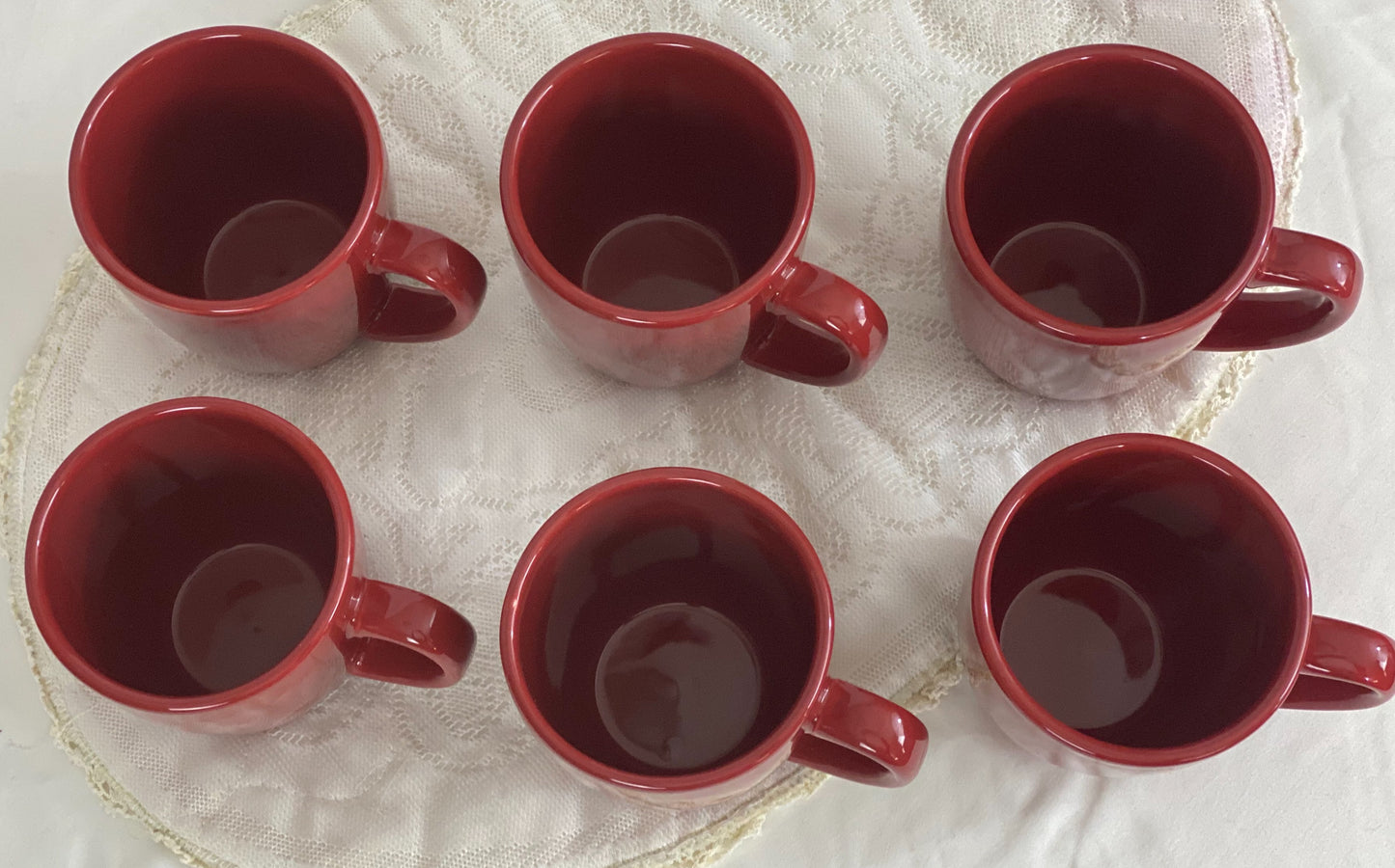 Set of Six (6) Cups/Mugs Corelle Coordinates Stoneware - Red/Rust Color Approx 4” H x 3 ¼ Diameter