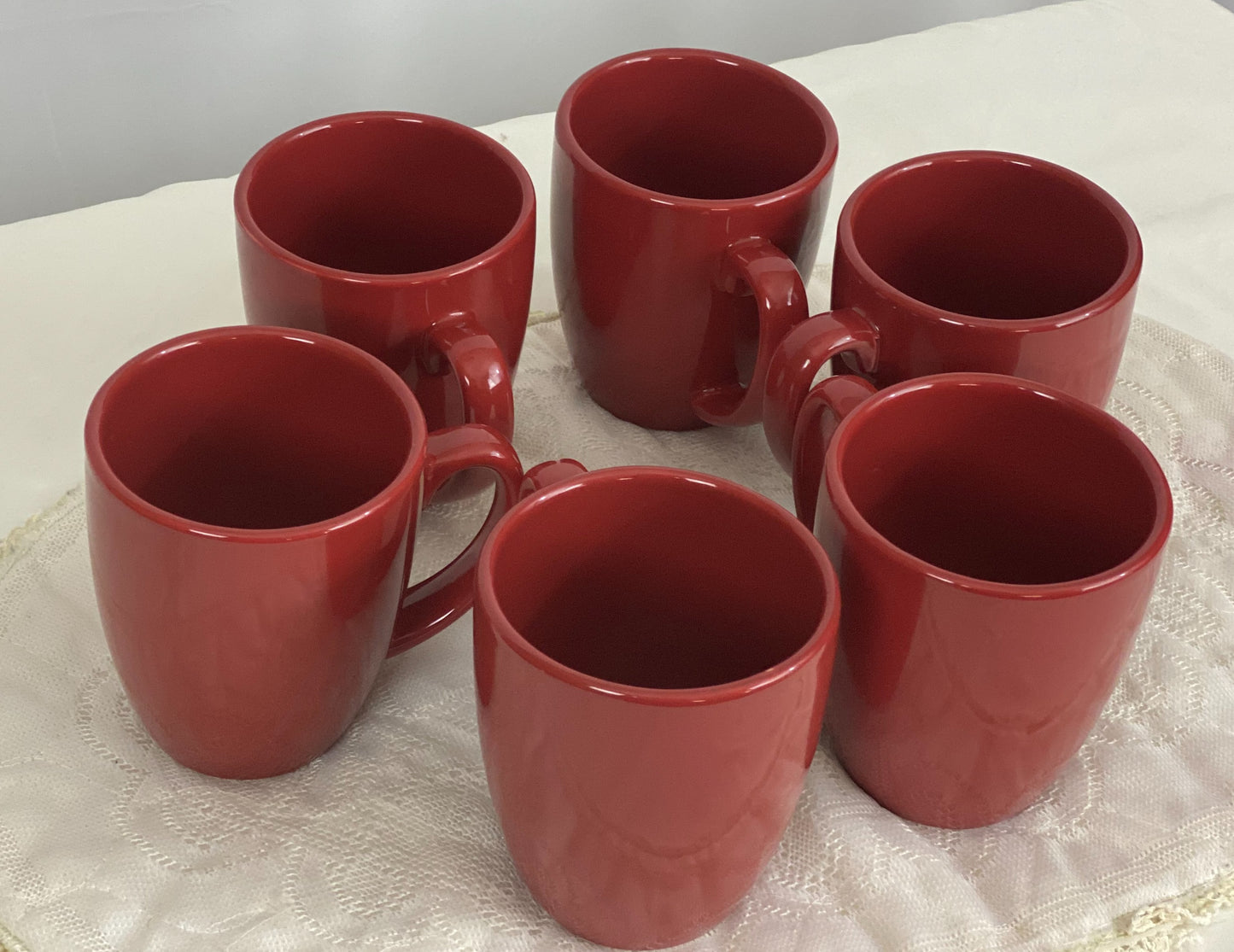 Set of Six (6) Cups/Mugs Corelle Coordinates Stoneware - Red/Rust Color Approx 4” H x 3 ¼ Diameter