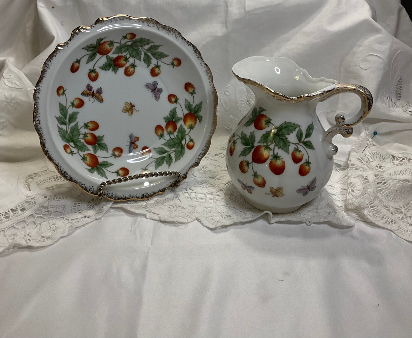 Pitcher and Saucer - Strawberry Pattern