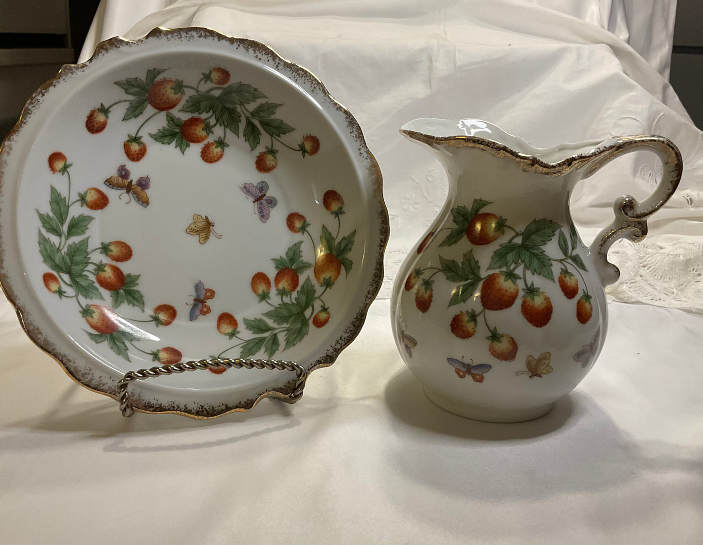 Pitcher and Saucer - Strawberry Pattern