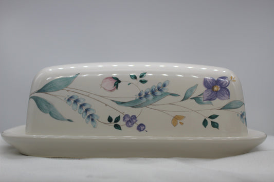 April Pattern - White Background with Floral Design  Stoneware Composition  Top Approx: 5.5” x 2”  Bottom Approx: 7” x 3”