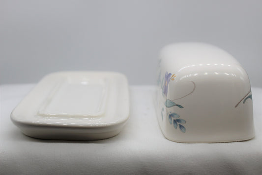 April Pattern - White Background with Floral Design  Stoneware Composition  Top Approx: 5.5” x 2”  Bottom Approx: 7” x 3”