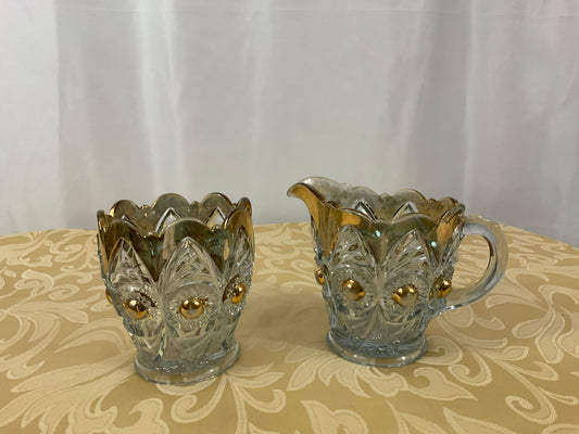 Creamer and Sugar Bowl Set - Lead Crystal With Gold Trim