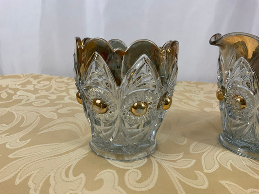 Creamer and Sugar Bowl Set - Lead Crystal With Gold Trim