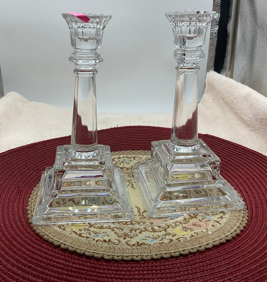 Candle Holders - 2 Clear Glass/Crystal Set