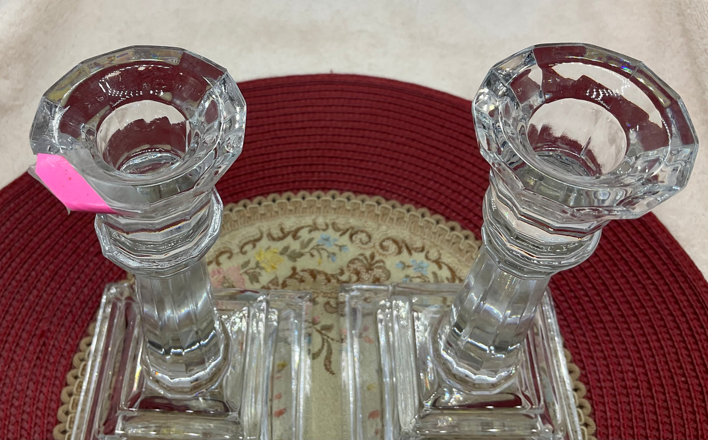 Candle Holders - 2 Clear Glass/Crystal Set