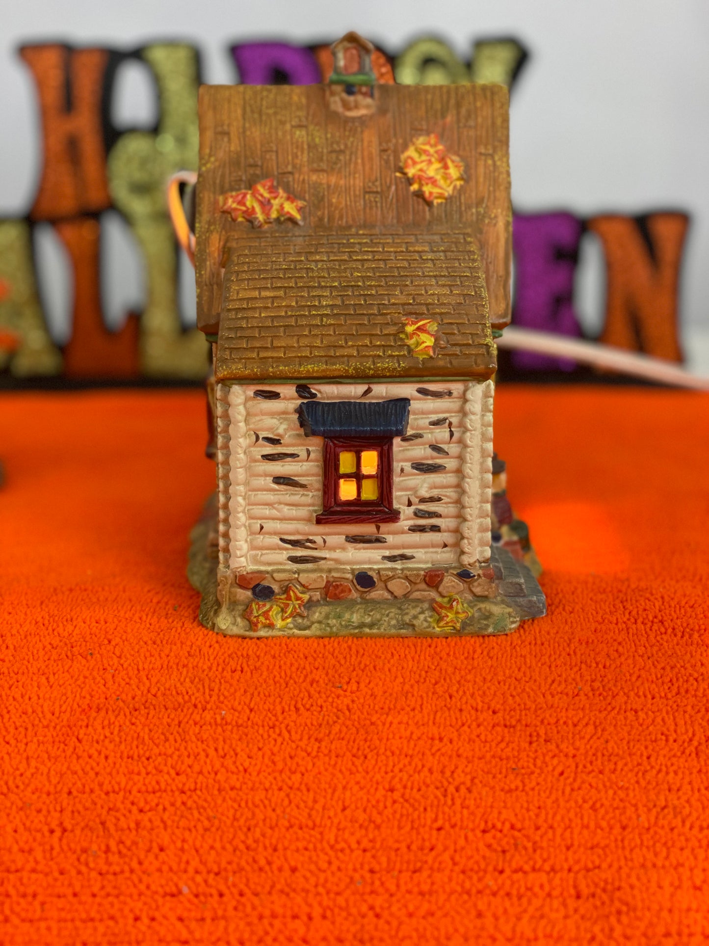 Ceramic  House/Cider Mill with Tree  House Approx.  6.5” H x 6” W  House is Electric/Illuminated with Autumn Decor  Tree is 6” H x 3.5 W with Autumn Decor