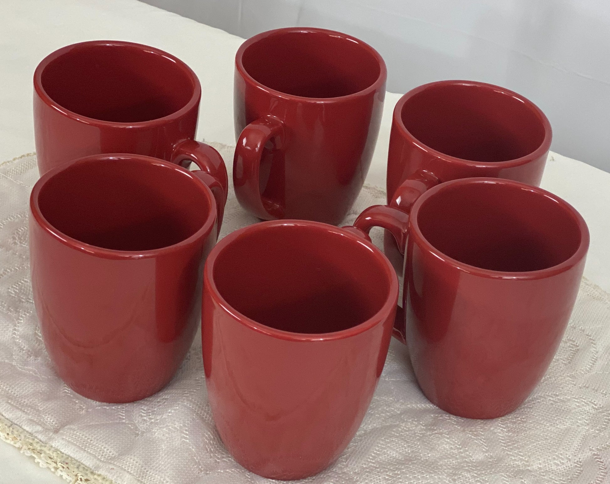 Set of Six (6) Cups/Mugs  Corelle Coordinates  Stoneware - Red/Rust Color  Approx 4” H x 3 ¼ Diameter